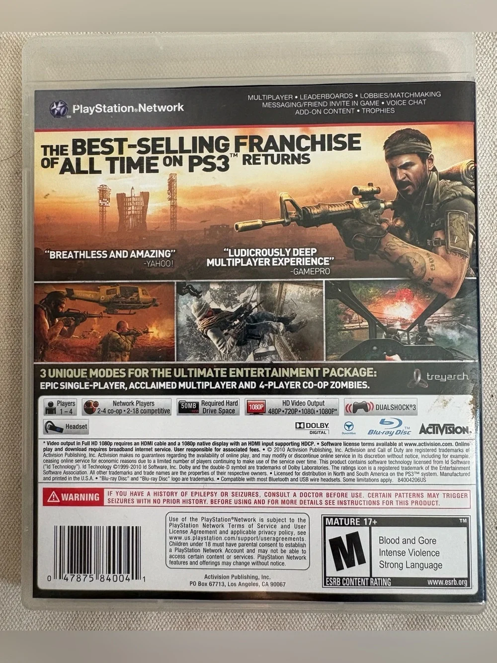 Call of Duty: Black Ops PS3 Multiplayer Online Shooter M 2010 Disc Manual Case